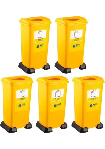 SY-4398 Sıfır Atık Plastik Geri Dönüşüm Çöp Kutusu 70 Lt Sarı 5 Adet