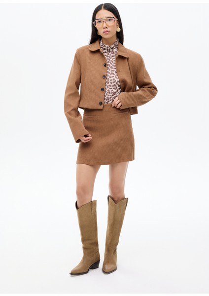 Vatkalı Gömlek Yaka Kadife Ceket Kahverengi fırsatları