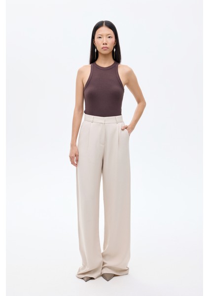 Bol Paça Palazzo Kumaş Pantolon Bej