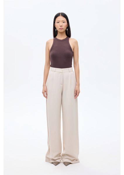 Bol Paça Palazzo Kumaş Pantolon Bej modelleri