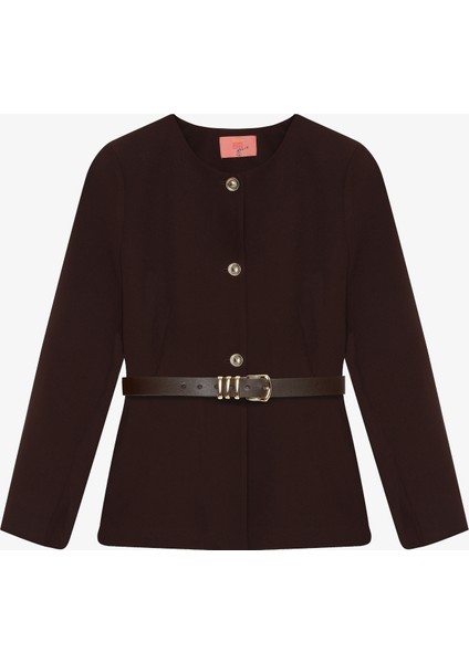 Kemer Aksesuarlı Yuvarlak Yaka Ceket Koyu Kahve fiyatları