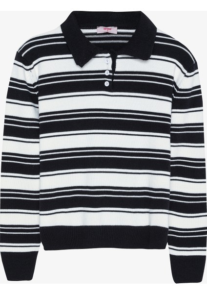 Polo Yaka Çizgili Triko Lacivert fiyatları