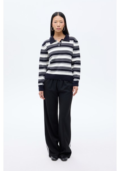 Polo Yaka Çizgili Triko Lacivert fırsatları