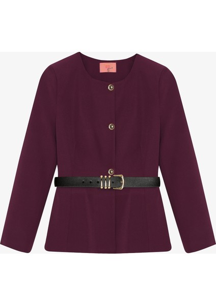 Kemer Aksesuarlı Yuvarlak Yaka Ceket Mürdüm fiyatları