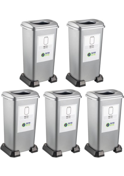 SY-4398 Sıfır Atık Metal Geri Dönüşüm Çöp Kutusu 70 Lt Gri 5 Adet