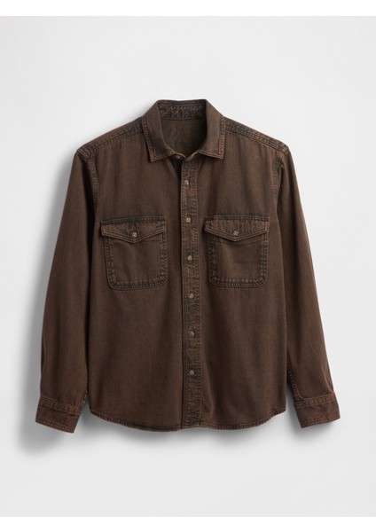 Erkek Kahverengi Denim Relaxed Gömlek fiyatları