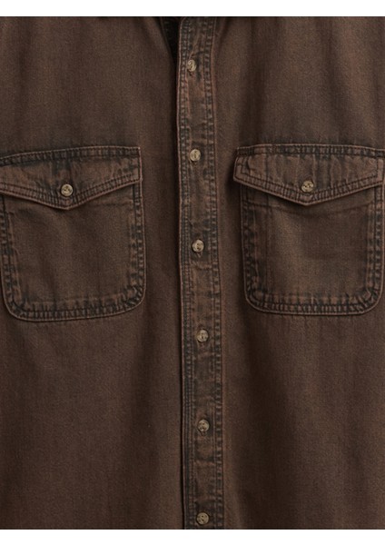 Erkek Kahverengi Denim Relaxed Gömlek modelleri