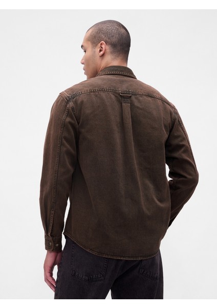 Erkek Kahverengi Denim Relaxed Gömlek fırsatları
