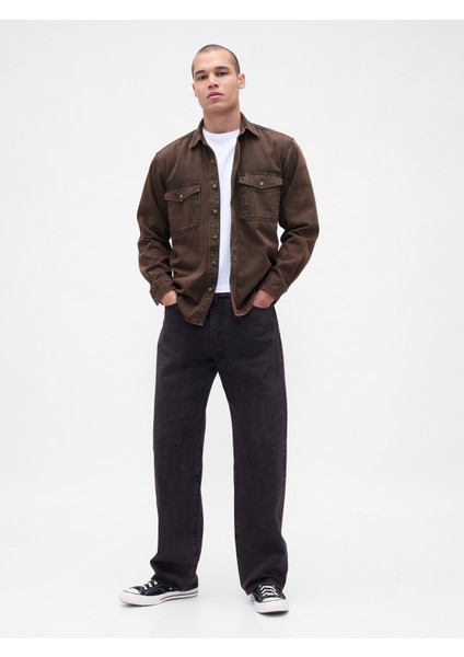 Erkek Kahverengi Denim Relaxed Gömlek indirimleri