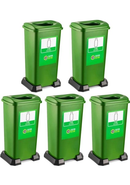 SY-4398 Sıfır Atık Cam Geri Dönüşüm Çöp Kutusu 70 Lt Yeşil 5 Adet