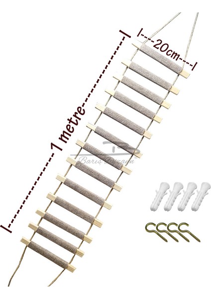 Metrelik Tırmanma Merdiven Kedi Yolu Kedi Köprüsü 1-2-3-4 Metre (Ölçü Seçimli)