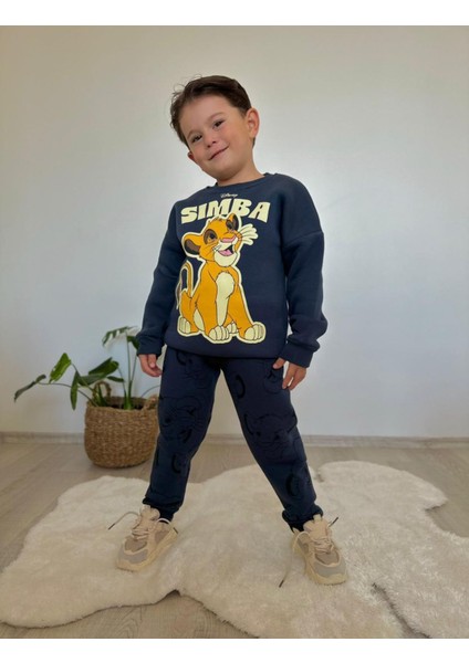 Simba Baskı Desenli 3 Iplik Şardonlu Lacivert Alt-Üst Eşofman Takımı ( Pantolon Simba Baskı Desenli ) fiyatları