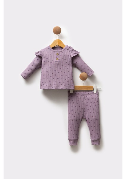 Çiçek Desenli Fırfırlı Kız Bebek Alt Üst Takım