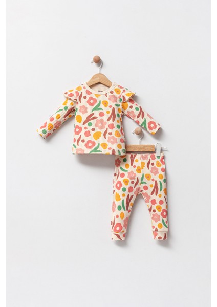 Çiçek Desenli Fırfırlı Kız Bebek Alt Üst Takım