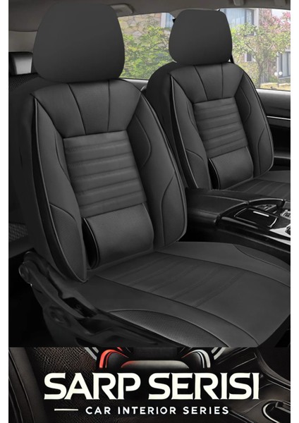 Citroen C-Elysée Alure -Active 2012-2017 Sarp Serisi Oto Koltuk Kılıfı 5’li Set – Airbag & Kolçak Uyumlu, 3 Katman, Deri+Lakost Siyah