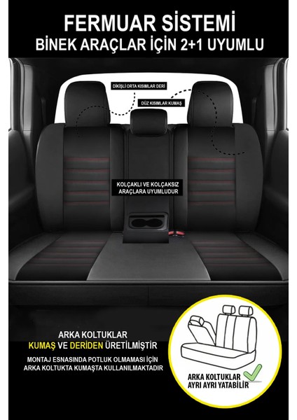 Kia Rio 2005-2011 Sarp Serisi Oto Koltuk Kılıfı 5’li Set – Airbag & Kolçak Uyumlu, 3 Katman, Deri+Lakost Siyah Kırmızı indirimleri