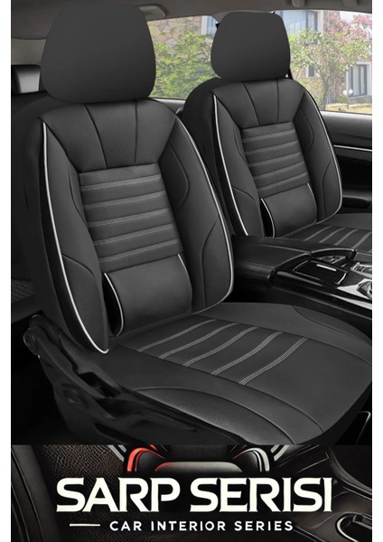 Volvo S40 (Ilk Nesil) 1995–2004 Sarp Serisi Oto Koltuk Kılıfı 5’li Set – Airbag & Kolçak Uyumlu, 3 Katman, Deri+Lakost Siyah Beyaz