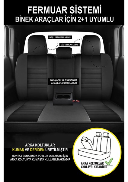 Citroën C15 Van 1984–2005 Sarp Serisi Oto Koltuk Kılıfı 5’li Set – Airbag & Kolçak Uyumlu, 3 Katman, Deri+Lakost Siyah indirimleri