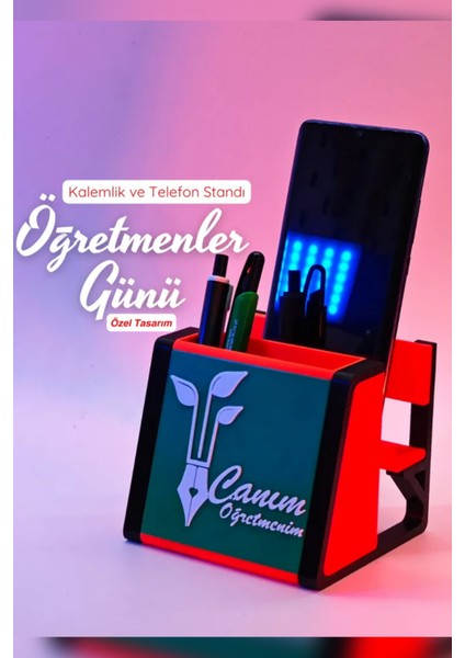 Canım Öğretmenim Yazılı Telefon Tutucu ve Kalemlik | Öğretmenler Günü Masaüstü Hediyesi