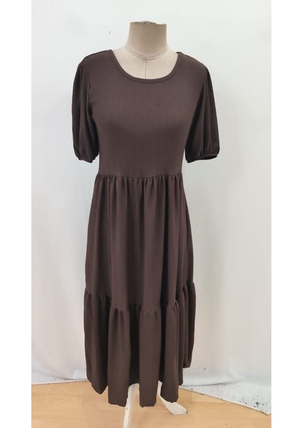 Kadın Kısa Kollu Yakası Açık Katlı Bürümcük Balon Elbise indirimleri