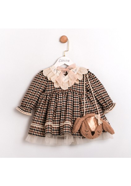 Kız Bebek Kareli Elbise ve Ayıcık Çanta Takımı fiyatları