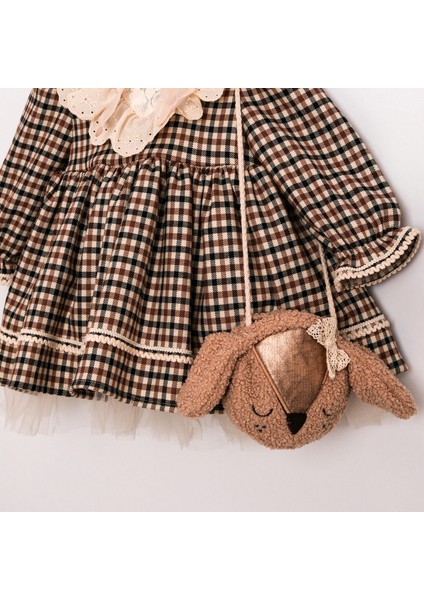 Kız Bebek Kareli Elbise ve Ayıcık Çanta Takımı indirimleri