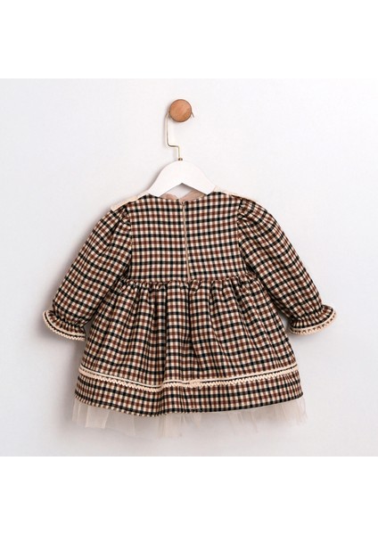 Kız Bebek Kareli Elbise ve Ayıcık Çanta Takımı