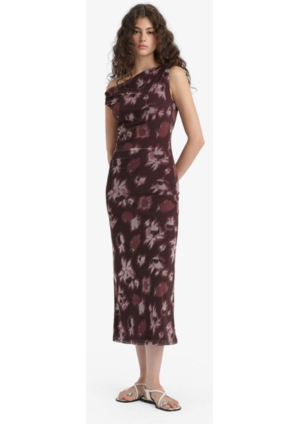 Bodycon Vücudu Saran Açık Omuz Çiçek Desenli Tül Maxi Elbise F0421AX25AU fiyatları