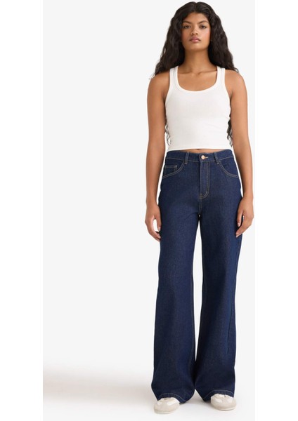 Straight Wide Yüksek Bel Düz Paça Uzun Jean Pantolon F2027AX25WN