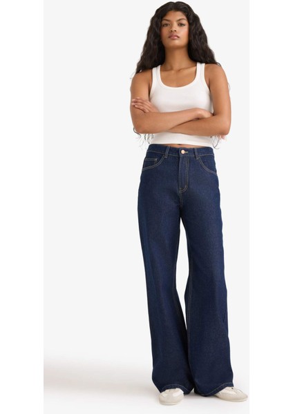 Straight Wide Yüksek Bel Düz Paça Uzun Jean Pantolon F2027AX25WN fiyatları