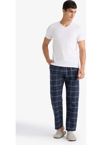 Regular Fit Beli Bağcıklı Cepli Uzun Boy Kareli Pijama Altı C6118AX25WN