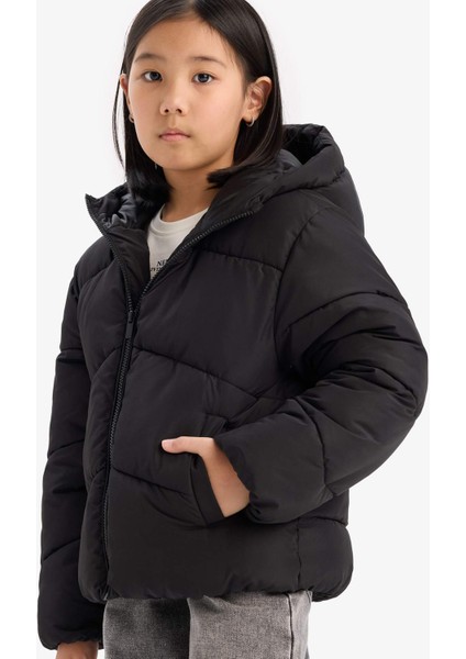 Kız Çocuk Su Geçirmez Kapüşonlu Fermuarlı Şişme Mont C5389A825AU