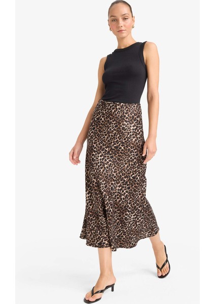 A Kesim Normal Bel Leopar Desenli Saten Midi Etek D7648AX25AU fiyatları