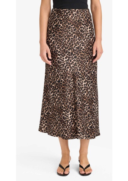 A Kesim Normal Bel Leopar Desenli Saten Midi Etek D7648AX25AU fırsatları