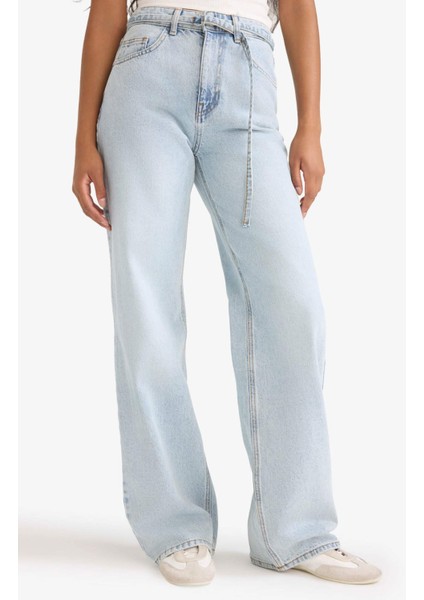 Straight Wide Yüksek Bel Düz Paça Uzun Jean Pantolon F2946AX25WN fırsatları