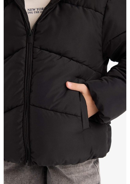 Kız Çocuk Su Geçirmez Kapüşonlu Fermuarlı Şişme Mont C5389A825AU indirimleri