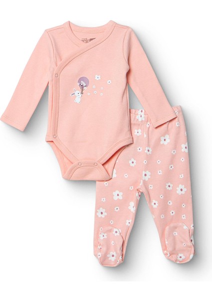 Kız Bebek Yenidoğan Zıbın Body-Patikli Alt Çıtçıtlı Zarf Yaka Uzun Kol Patikli