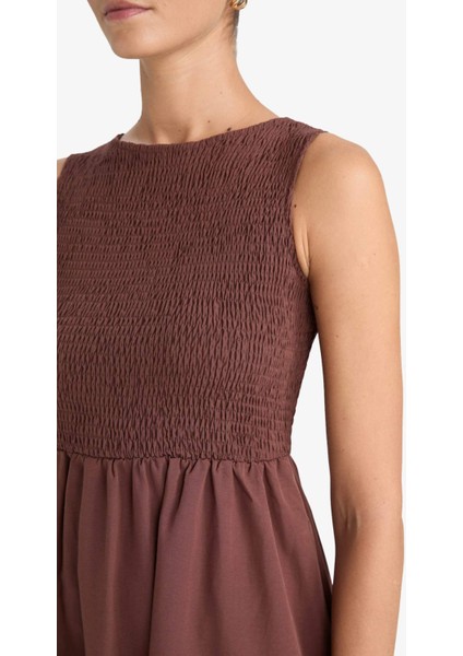 Bisiklet Yaka Terry Cotton Kolsuz Midi Elbise F5807AX25AU indirimleri