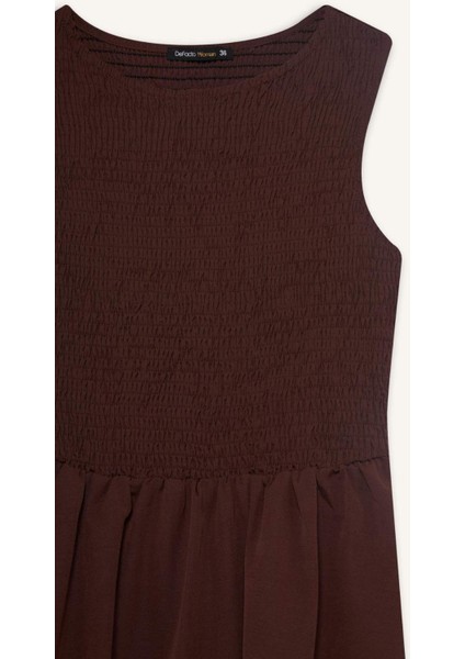 Bisiklet Yaka Terry Cotton Kolsuz Midi Elbise F5807AX25AU