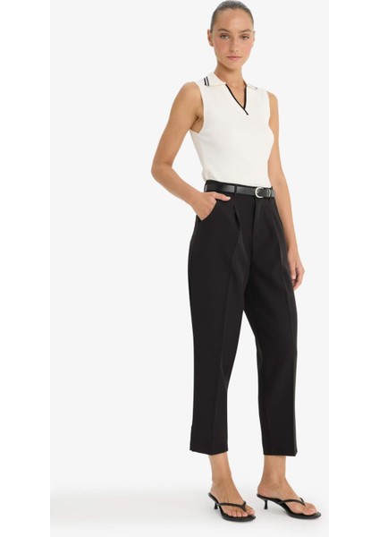 Carrot Fit Cep Detaylı Yüksek Bel Düz Paça Gabardin Pantolon F7446AX25AU