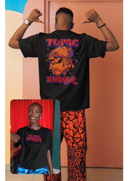 Oversize 2Pac Shakur Sırt Baskılı T-Shirt Unisex Tupac Rap
