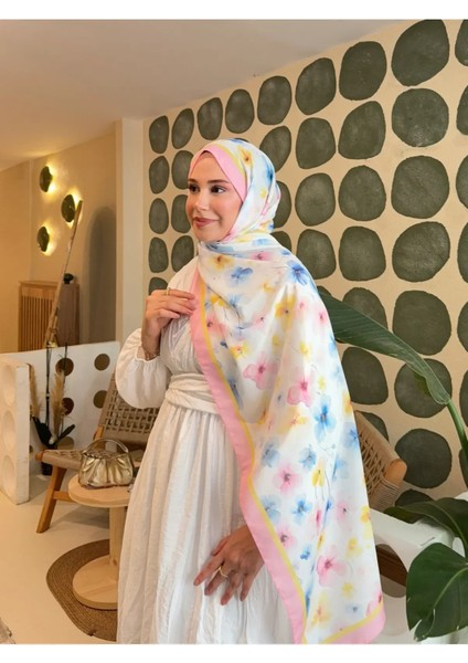 Retro Desenli Pamuk Şal Mena Serisi Pembe Mavi Çiçek indirimleri