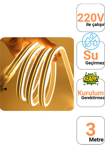 3 Metre 220 Volt Gün Işığı Neon Led Tak Çalıştır 8x16mm Esnek Hortum Led Suya Dayanıklı Şerit Aydınlatma fiyatları
