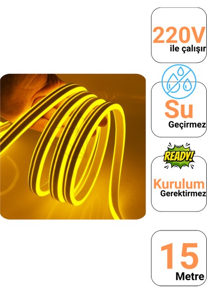 15 Metre 220 Volt Amber Neon Led Tak Çalıştır 8x16mm Esnek Hortum Led Suya Dayanıklı Şerit Aydınlatma fiyatları