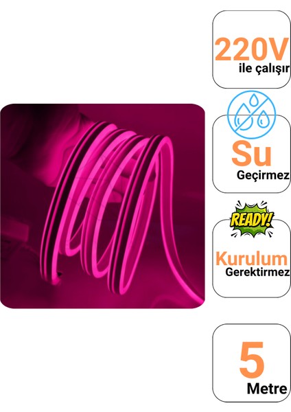 5 Metre 220 Volt Pembe Neon Led Tak Çalıştır 8x16mm Esnek Hortum Led Suya Dayanıklı Şerit Aydınlatma fiyatları