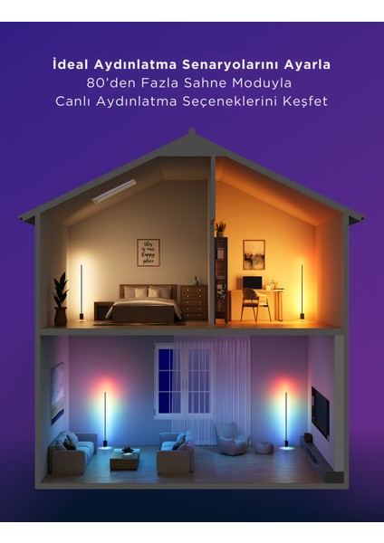 Rgbıcww Lyra 2 Köşe Lambası Siyah Uygulama Üzerinden Kontrol