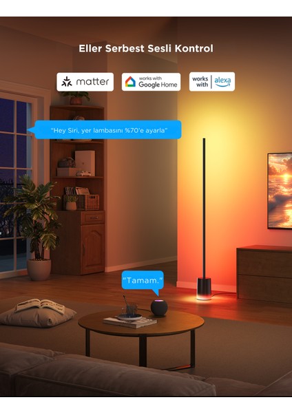 Rgbıcww Lyra 2 Köşe Lambası Siyah Uygulama Üzerinden Kontrol