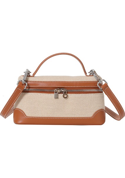 Yeni Moda Retro El-Küçük Kare Çanta Değil Kanvas Kontrast Renkli Dikiş Dokusu Tek Omuzlu Crossbody Çanta (Yurt Dışından)