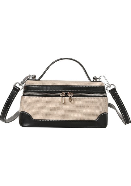 Yeni Moda Retro El-Küçük Kare Çanta Değil Kanvas Kontrast Renkli Dikiş Dokusu Tek Omuzlu Crossbody Çanta (Yurt Dışından)