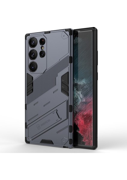 Samsung Galaxy S23 Ultra Için Kickstand Telefon Kılıfı, Düşmeye Dayanıklı Hibrit Pc + Tpu Koruyucu Kılıf-Gri (Yurt Dışından)